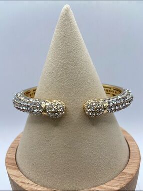 Joan Boyce Kissable Cuff Pave Crystal Hinged Cuff Bracelet Gold Tone Size M